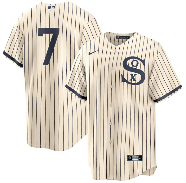 Men's Chicago White Sox #7 Tim Anderson 2021 Cream/Navy Field of Dreams Cool Base Stitched Jersey Men's Chicago White Sox #7 Tim Anderson 2021 Cream/Navy Field of Dreams Cool Base Stitched Jersey